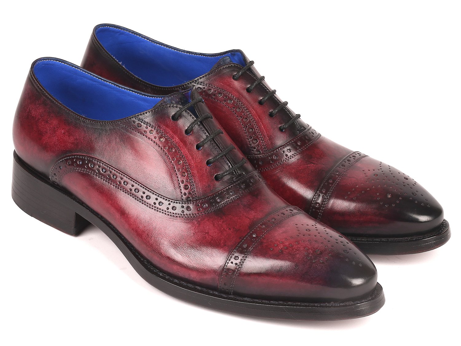 Paul Parkman "79BRD68" Bordeaux Burnished Genuine Italian Calfskin Welted Cap Toe Oxford Shoes